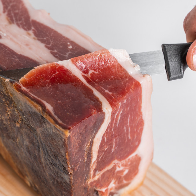 Mini jamón 50% DUROC + tabla jamonera + cuchillo